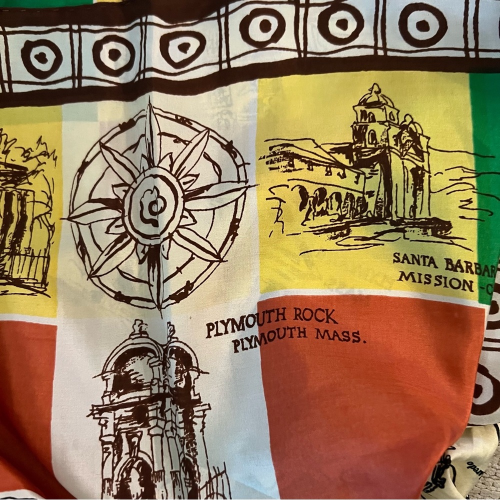 Vintage Echo 100% Silk Deco Americana Scarf - Picture 4 of 7